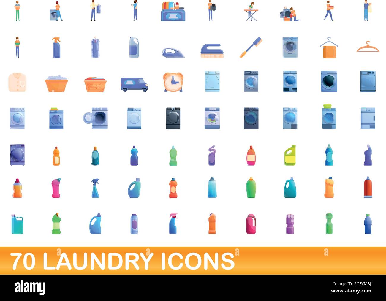 70 laundry icons set. Cartoon illustration of 70 laundry icons vector