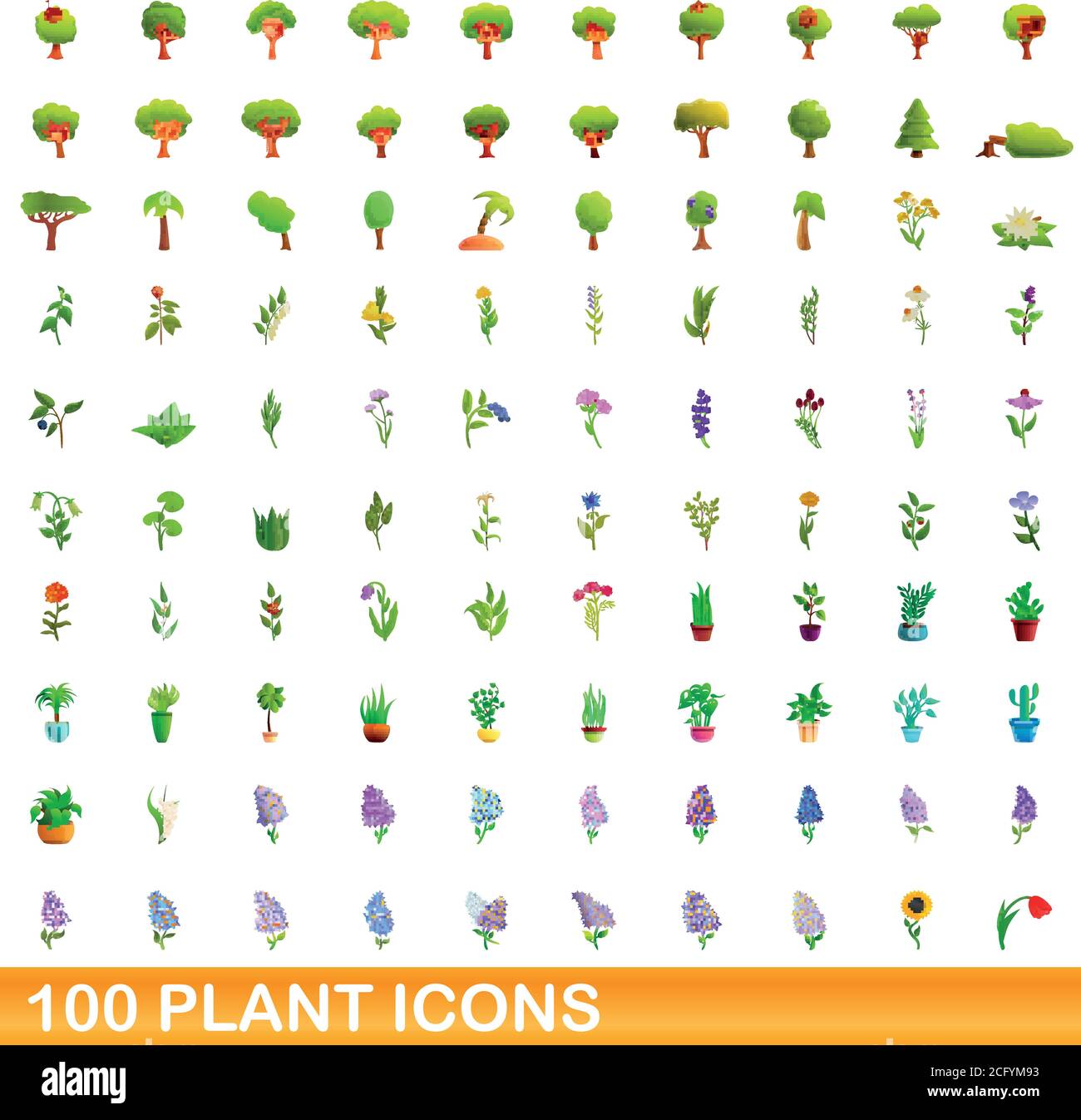 100 plant icons set. Cartoon illustration of 100 plant icons vector set ...