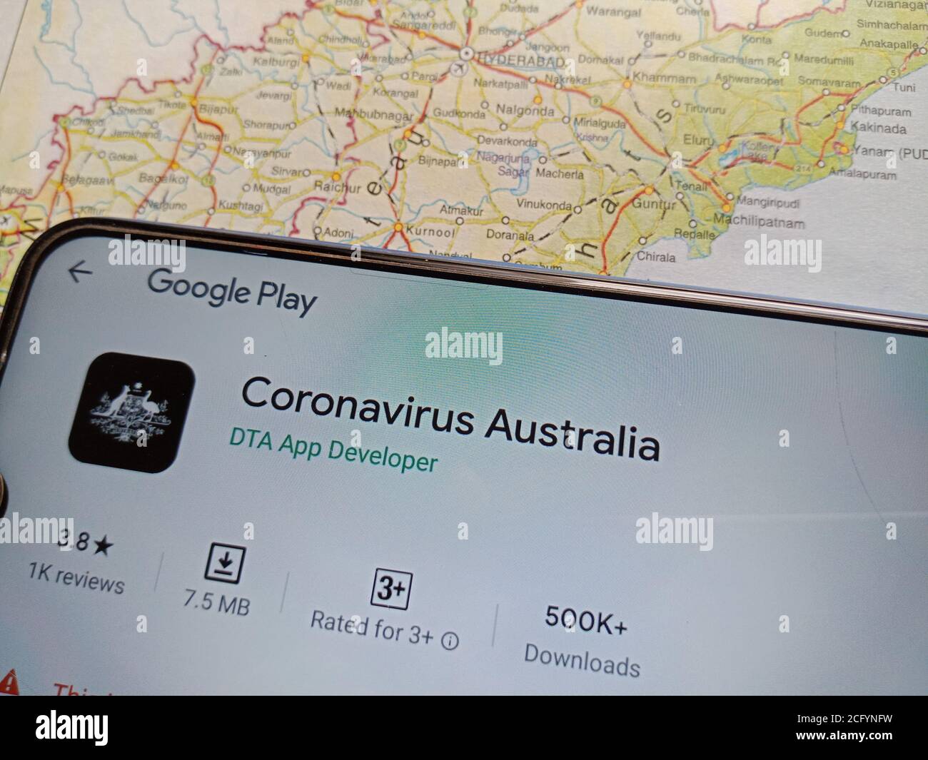 DISTRICT KATNI, INDIA - MAY 04, 2020: Coronavirus Australia android ...