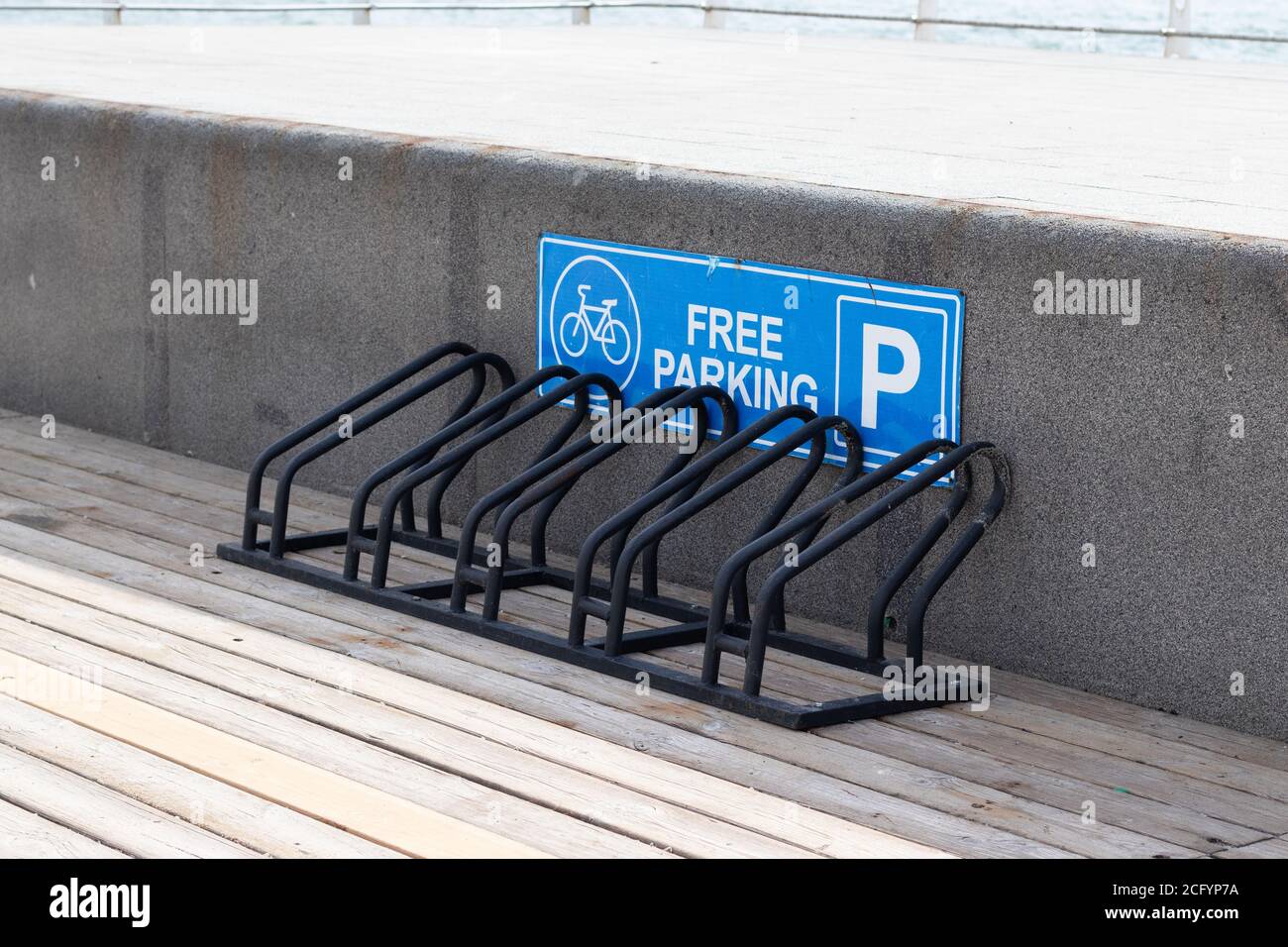 Free parking space for bicycle transport parking near the sea Stock Photo