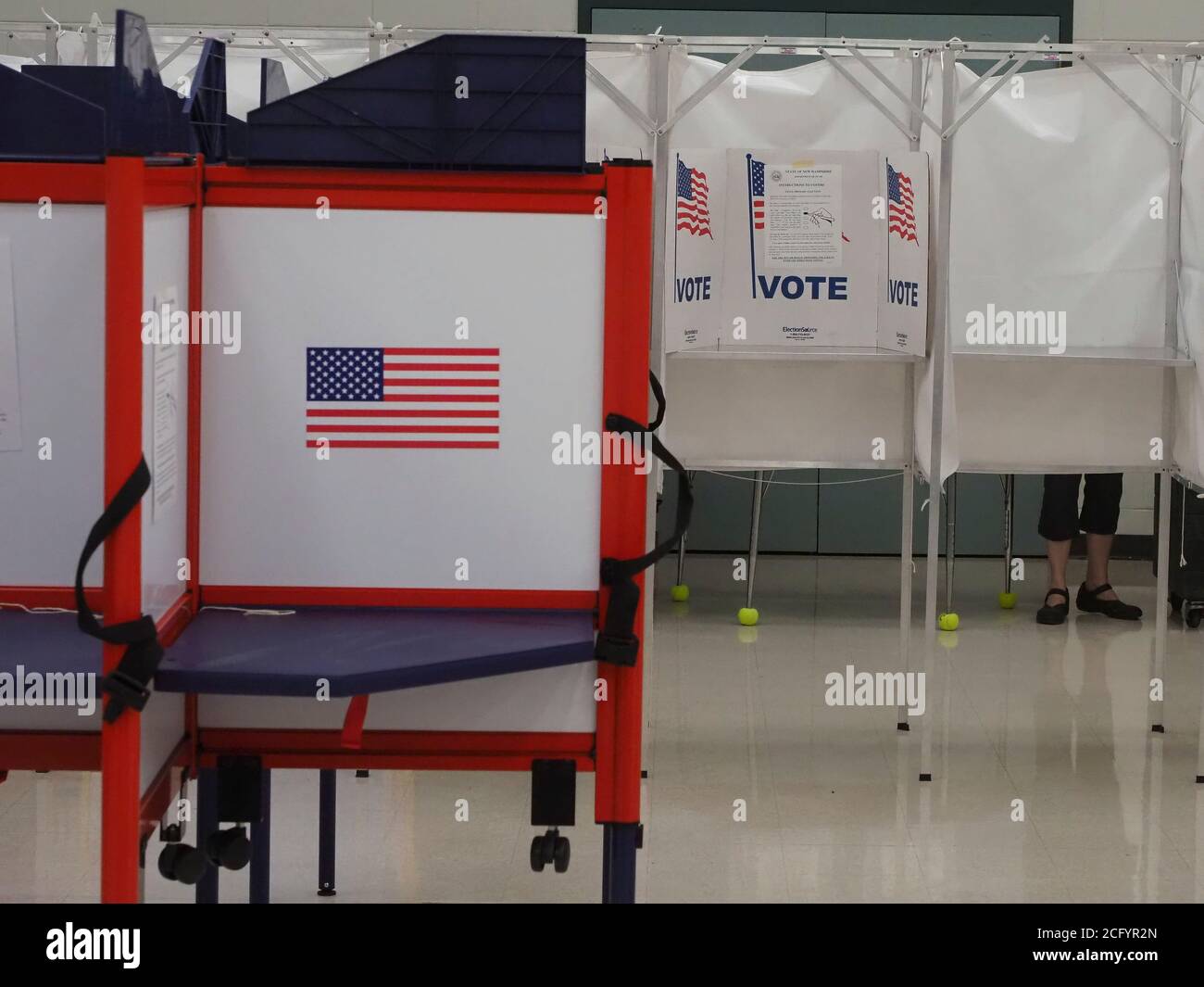 Nashua, New Hampshire, USA. 8th Sep, 2020. Voting booths were placed