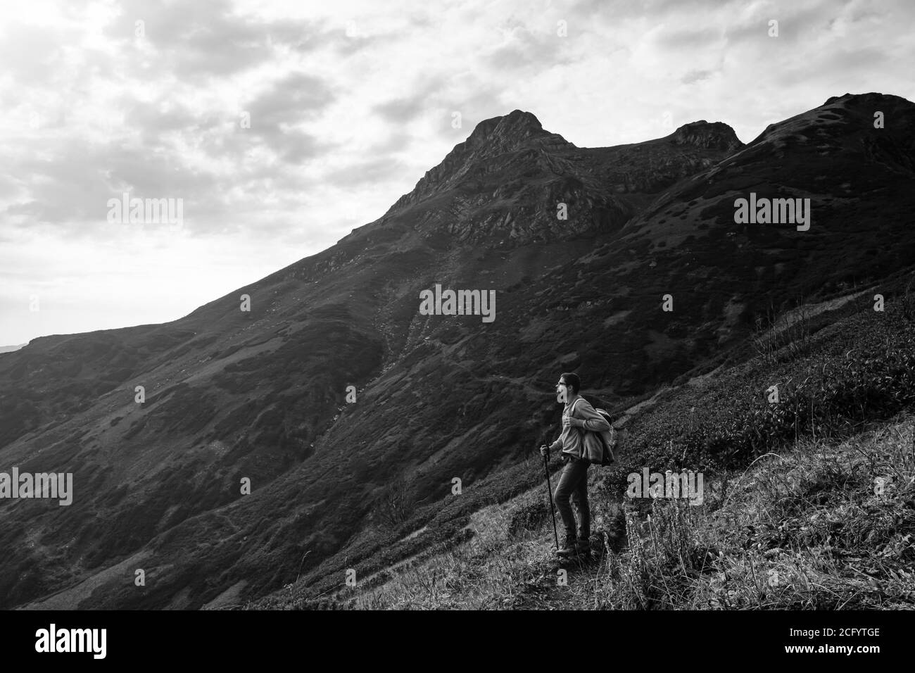 Alone tourist in high mountain Black and White Stock Photos & Images ...