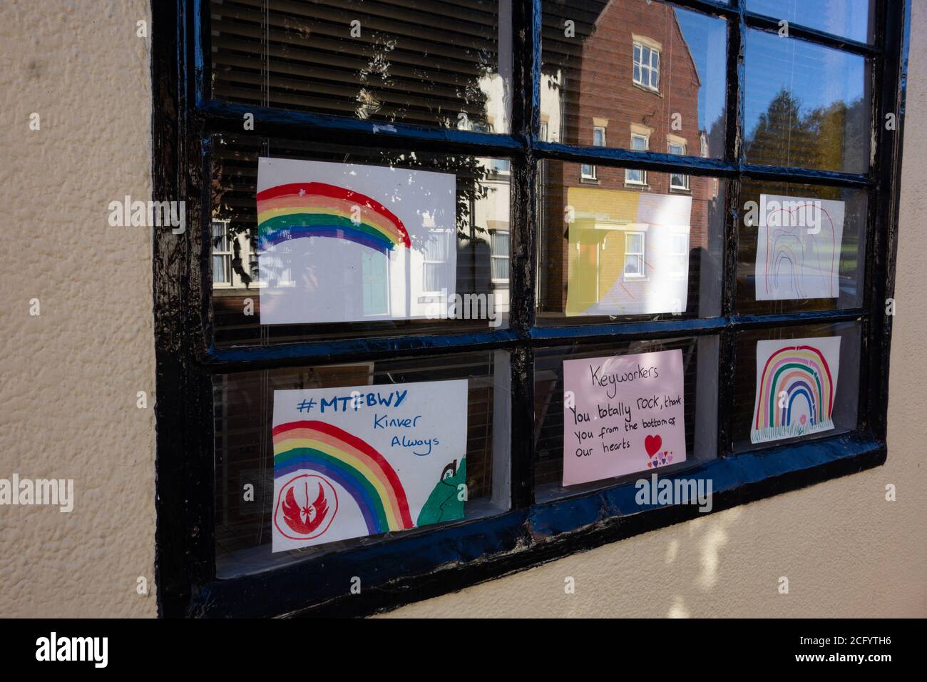 NHS rainbows in windows. Kinver. Straffordshire. UK Stock Photo