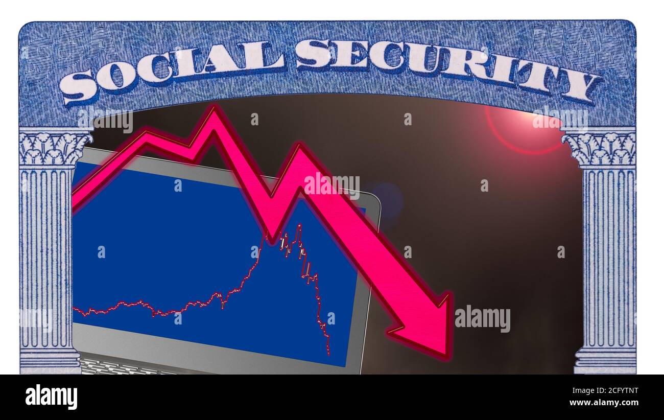 Concept of funding for social security drying up with loss of income to trust fund after market crash Stock Photo