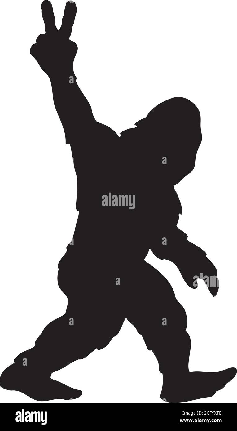 Bigfoot Sasquatch Yeti Peace Sign Silhouette Cartoon Isolated Vector Illustration Stock Vector