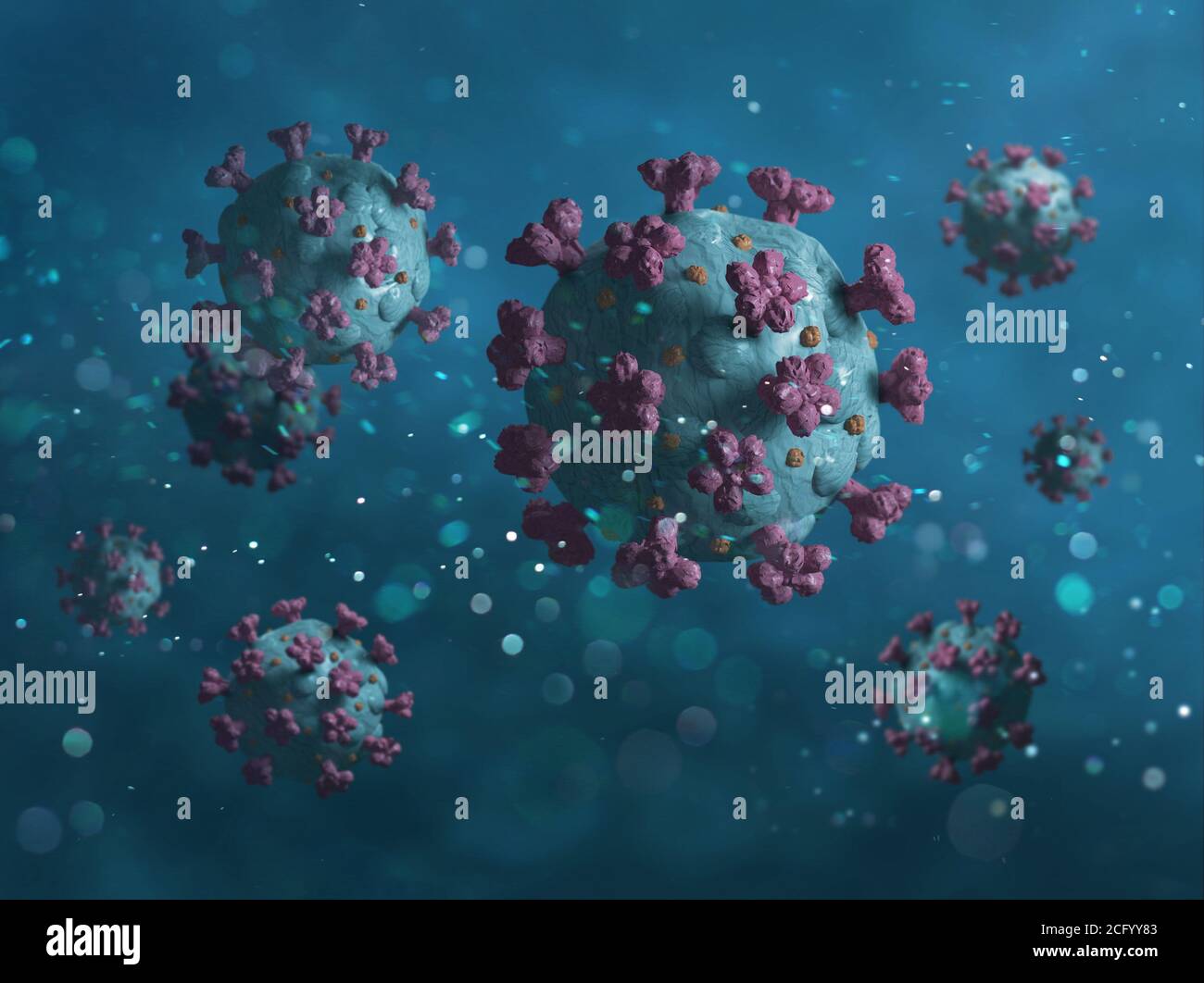 Corona viruses in breathing air aerosol, global epidemic pandemia 3D concept Stock Photo