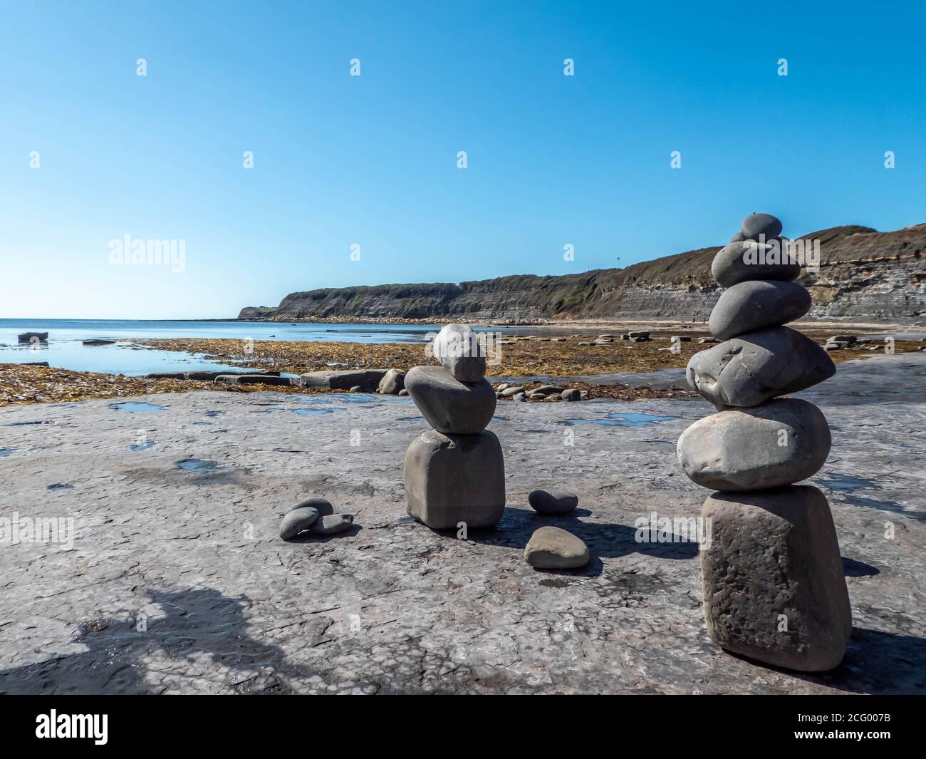 stack of stones on the coast by the sea, a concept of balance and harmony Stock Photo