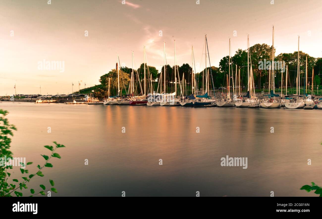 Bronte Harbour, Oakville Sunset time, long exposure Stock Photo Alamy