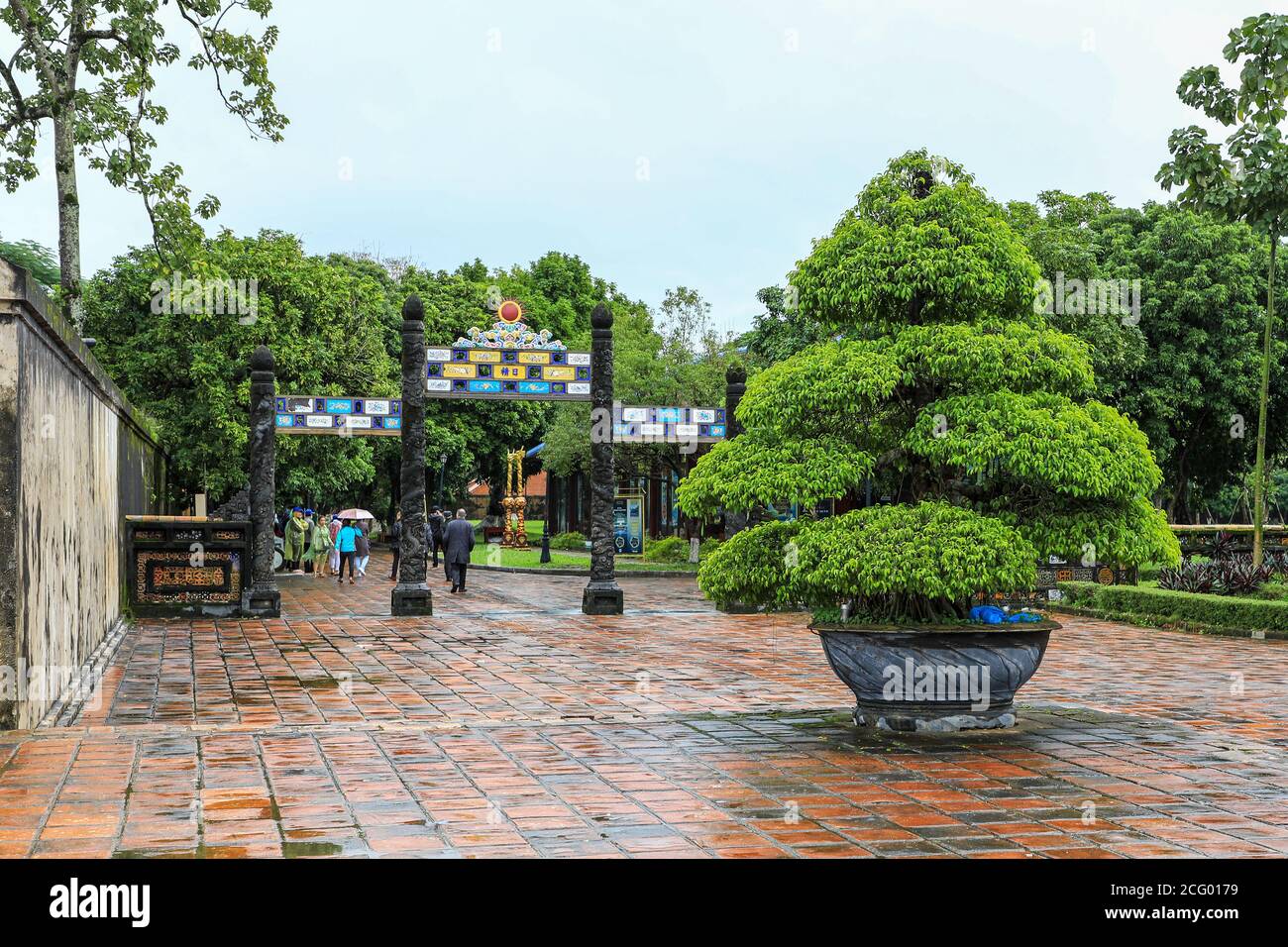 Bonsai trees in pots at The Imperial City, a walled enclosure within