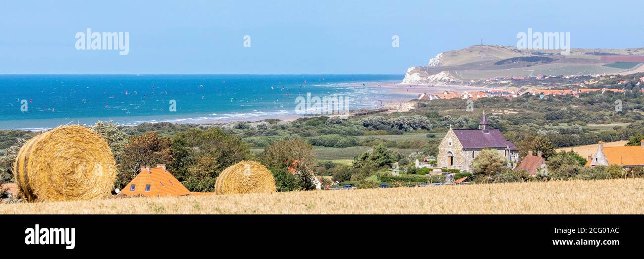 France, Pas de Calais, Cote d'Opale, Tardinghen, St martin church, in the background Wissant and Cap Blanc Nez Stock Photo