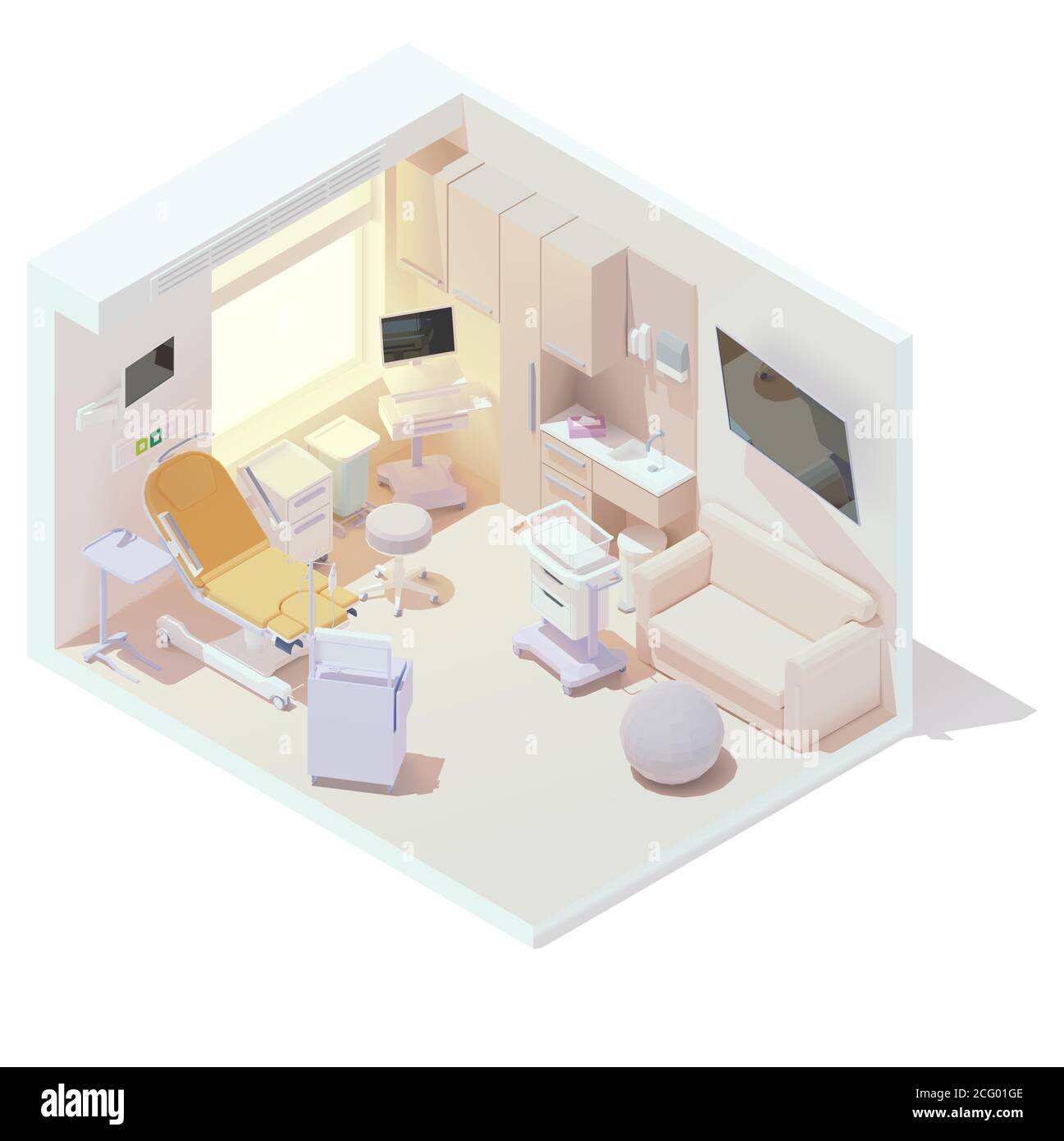 Vector isometric labor and delivery room Stock Vector