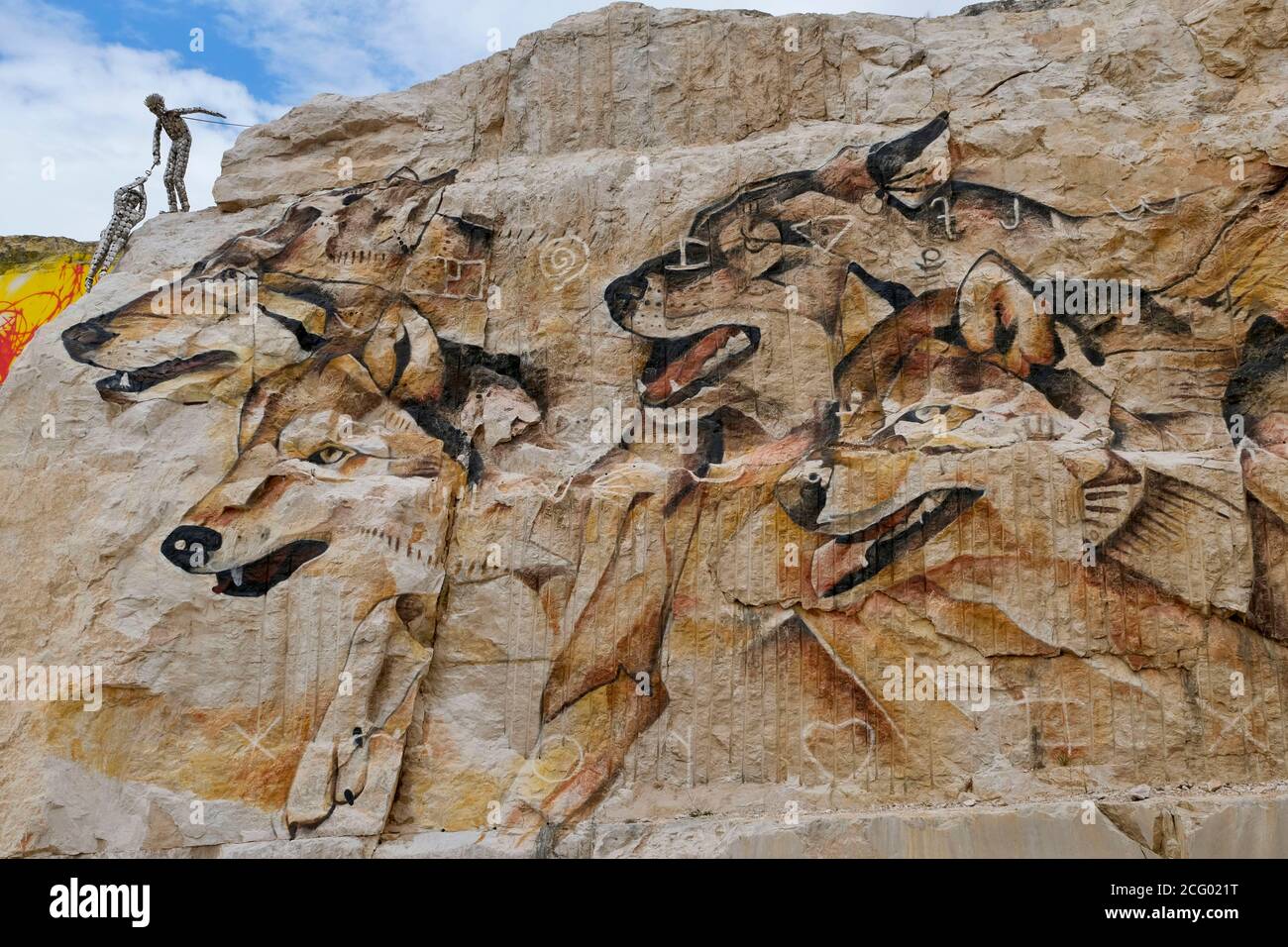 France, Cote d'Or, Villars Fontaine, La Karriere, Street Art on the Roc, fresco in a stone quarry of Burgundy Stock Photo