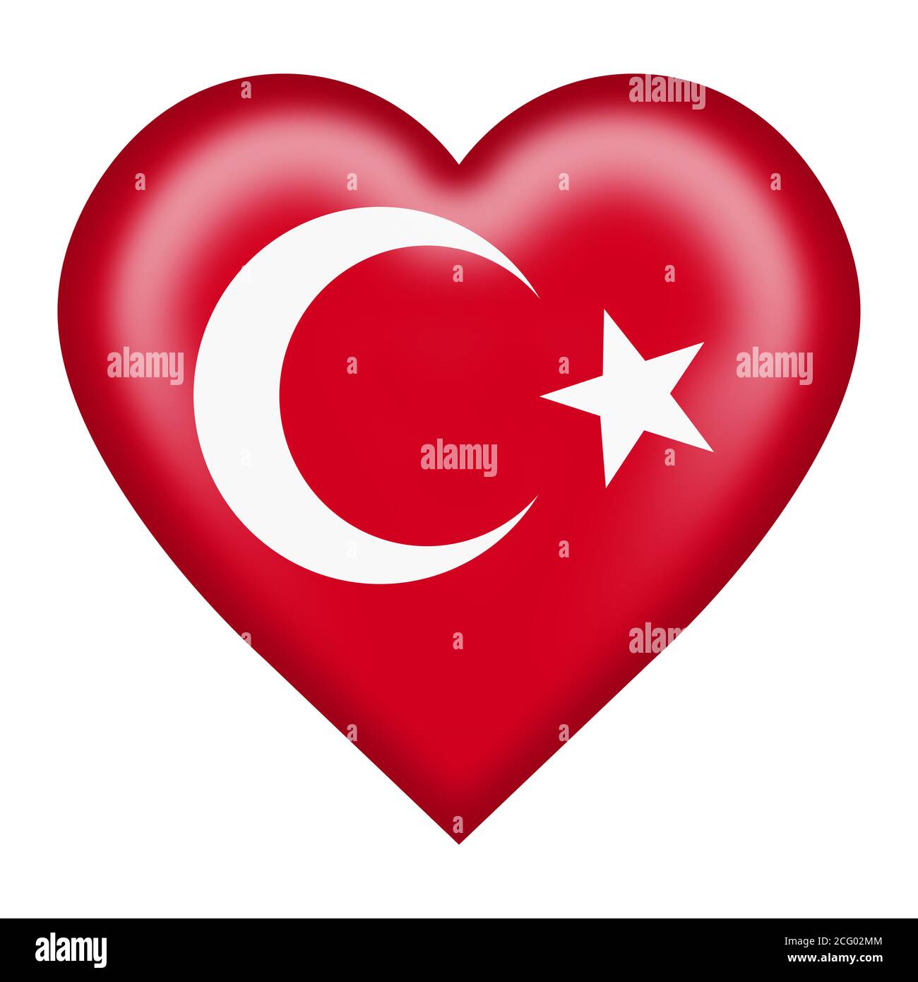 Turkey flag heart button red crescent moon star 3d illustration isolated on white with clipping path Stock Photo