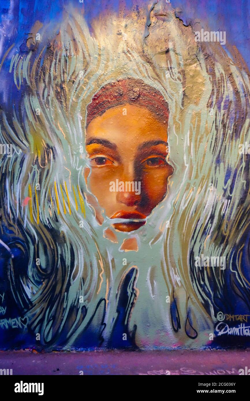 Colourful graffiti and contemporary wall murals in the Leake street