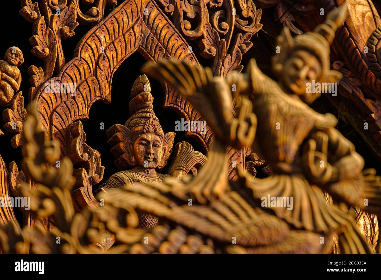 Myanmar (Burma), Bagan, village of Taung Be, Nat Taung wood monastery, dated 13 th. century, Kinnara a mythic creature half human half bird Stock Photo