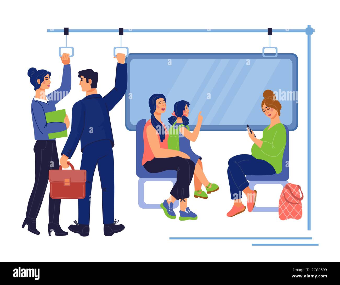 Passengers crowd in subway or suburban commute. Stock Vector