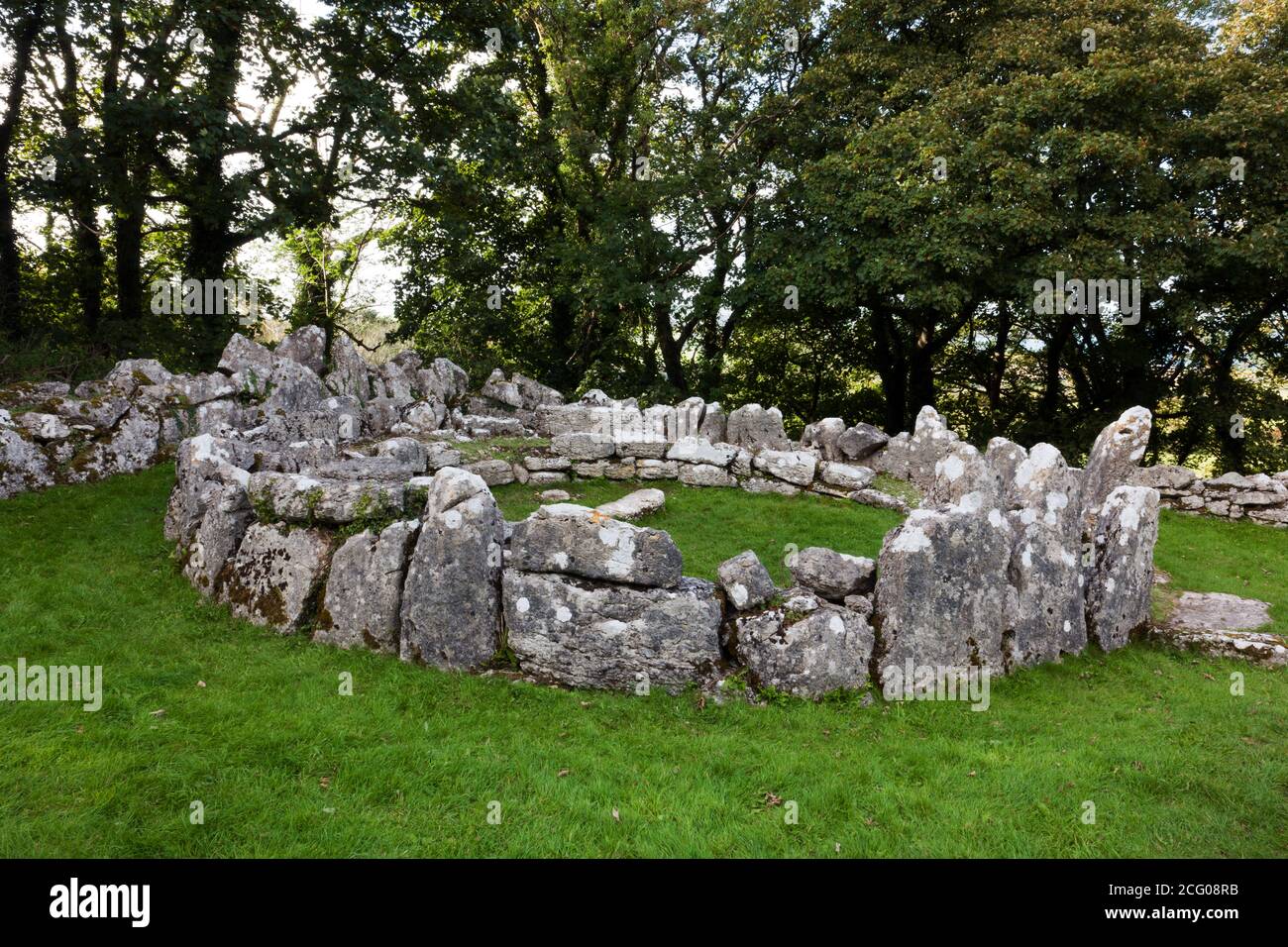 Din Lligwy is the remains of an ancient, Iron Age village near Moelfre on Anglesey, North Wales. It was still occupied during the Roman occupation. Stock Photo