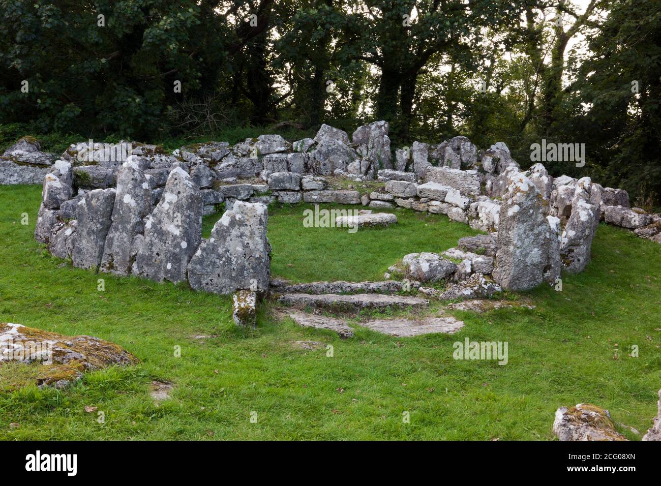 Din Lligwy is the remains of an ancient, Iron Age village near Moelfre on Anglesey, North Wales. It was still occupied during the Roman occupation. Stock Photo