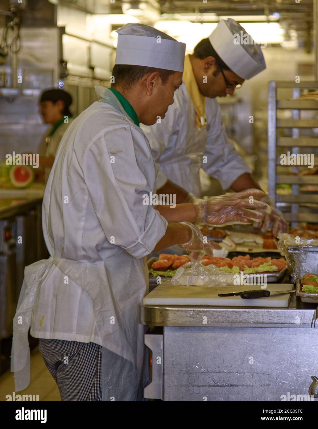 chefs preparing food, cruise ship kitchen, job, skill, work, plastic
