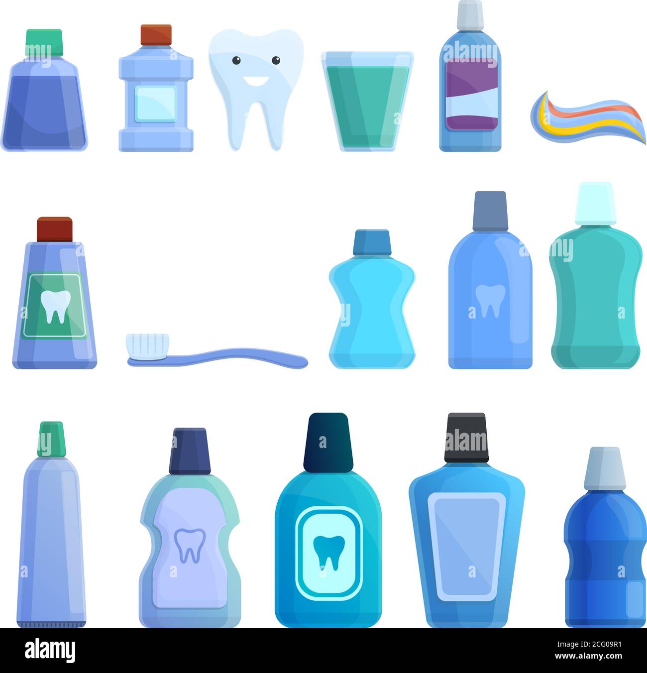 Tooth rinse icons set. Cartoon set of tooth rinse vector icons for web design Stock Vector