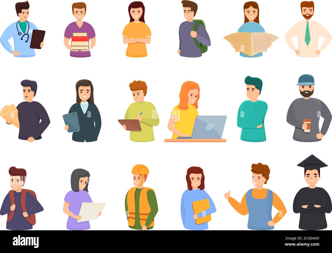 Job students icons set. Cartoon set of job students vector icons for