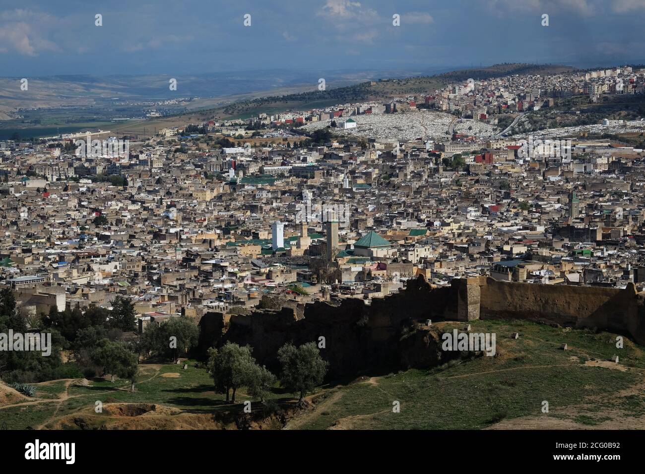 Fez  overview of the medina from the Marinid Tombs (or Merenid),Fez,Morocco Stock Photo
