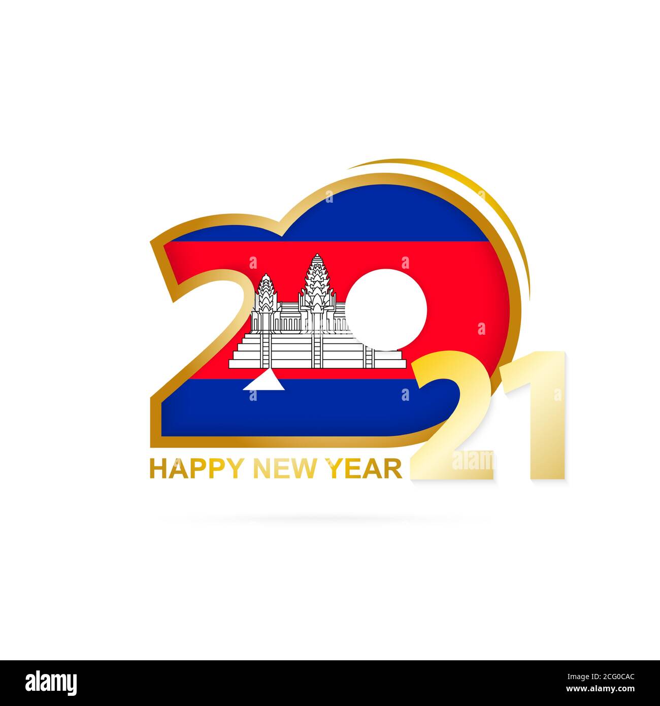 Year 2021 with Cambodia Flag pattern. Happy New Year Design. Vector Illustration. Stock Vector