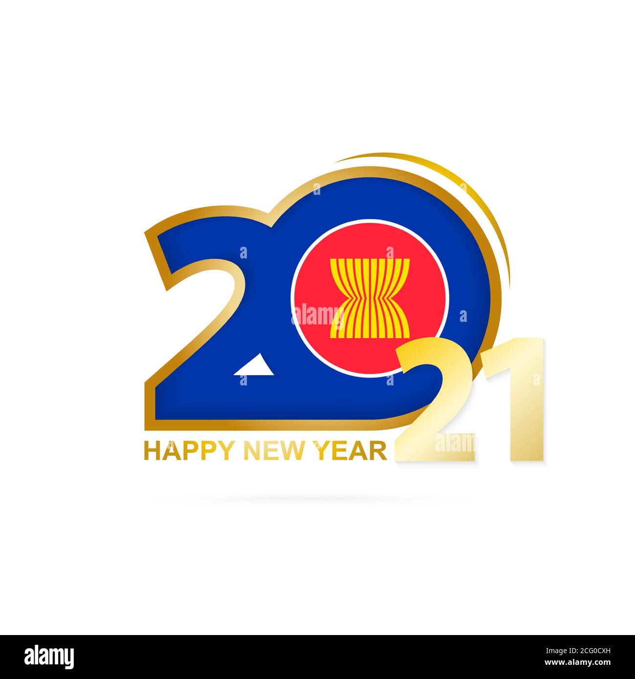 Year 2021 with ASEAN Flag pattern. Happy New Year Design. Vector Illustration. Stock Vector