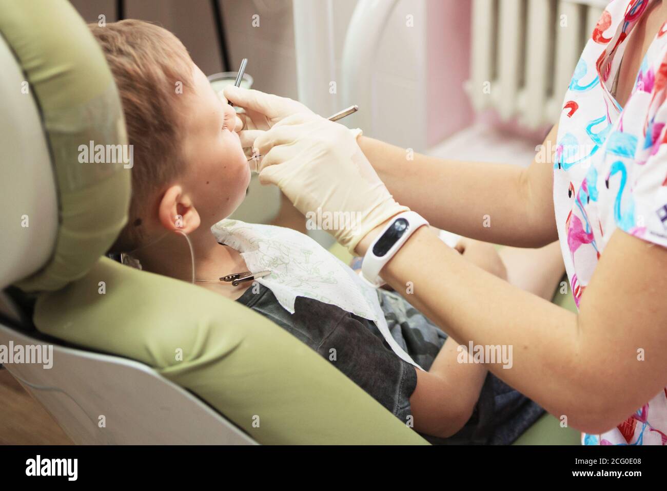 A little boy at a dentist's reception in a dental clinic. Children's
