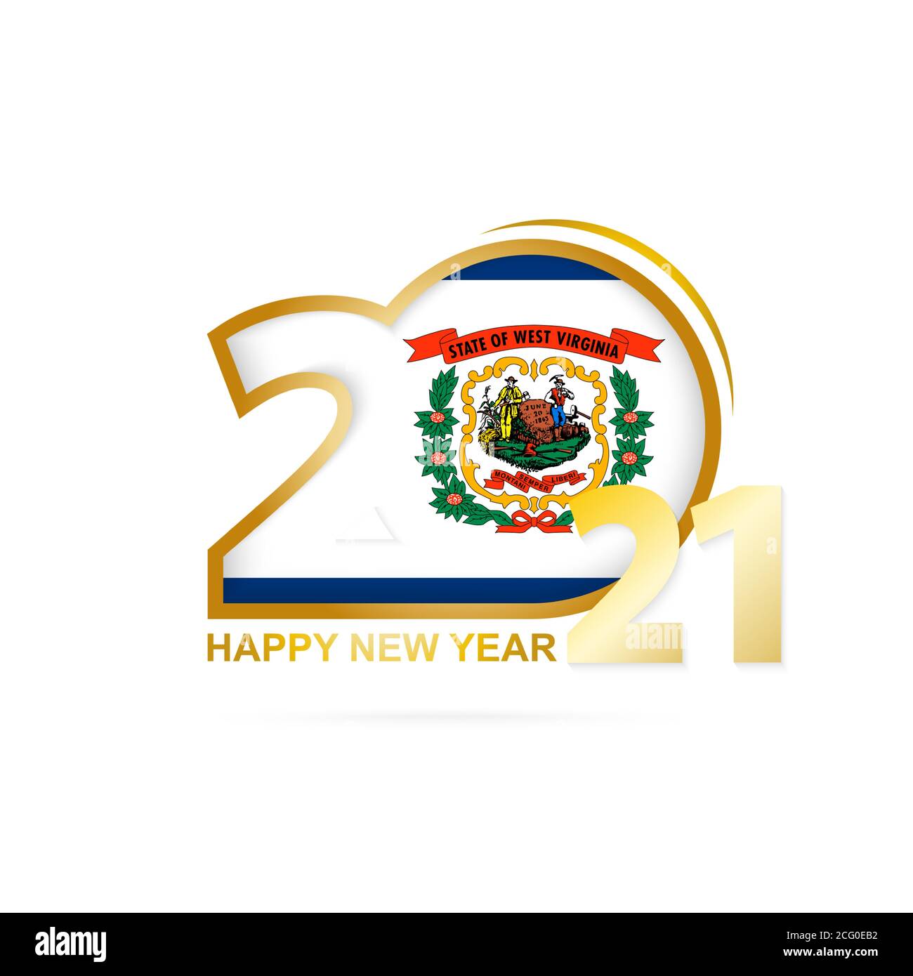 Year 2021 with West Virginia Flag pattern. Happy New Year Design. Vector Illustration. Stock Vector