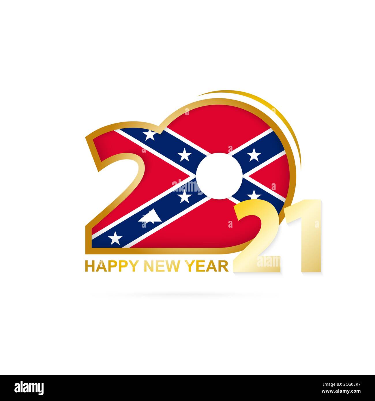 Year 2021 with Confederate Flag pattern. Happy New Year Design. Vector Illustration. Stock Vector
