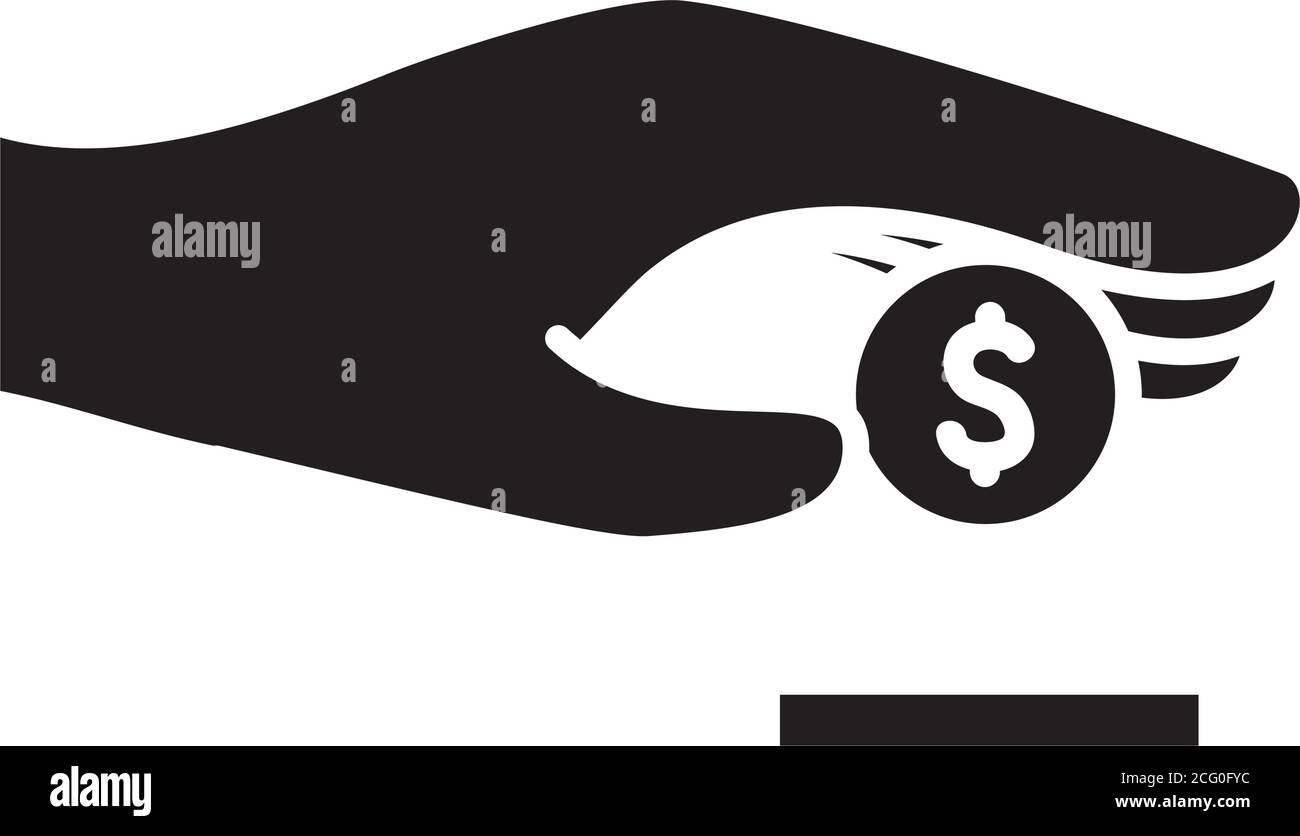 hand holding a coin icon over white background, silhouette style ...