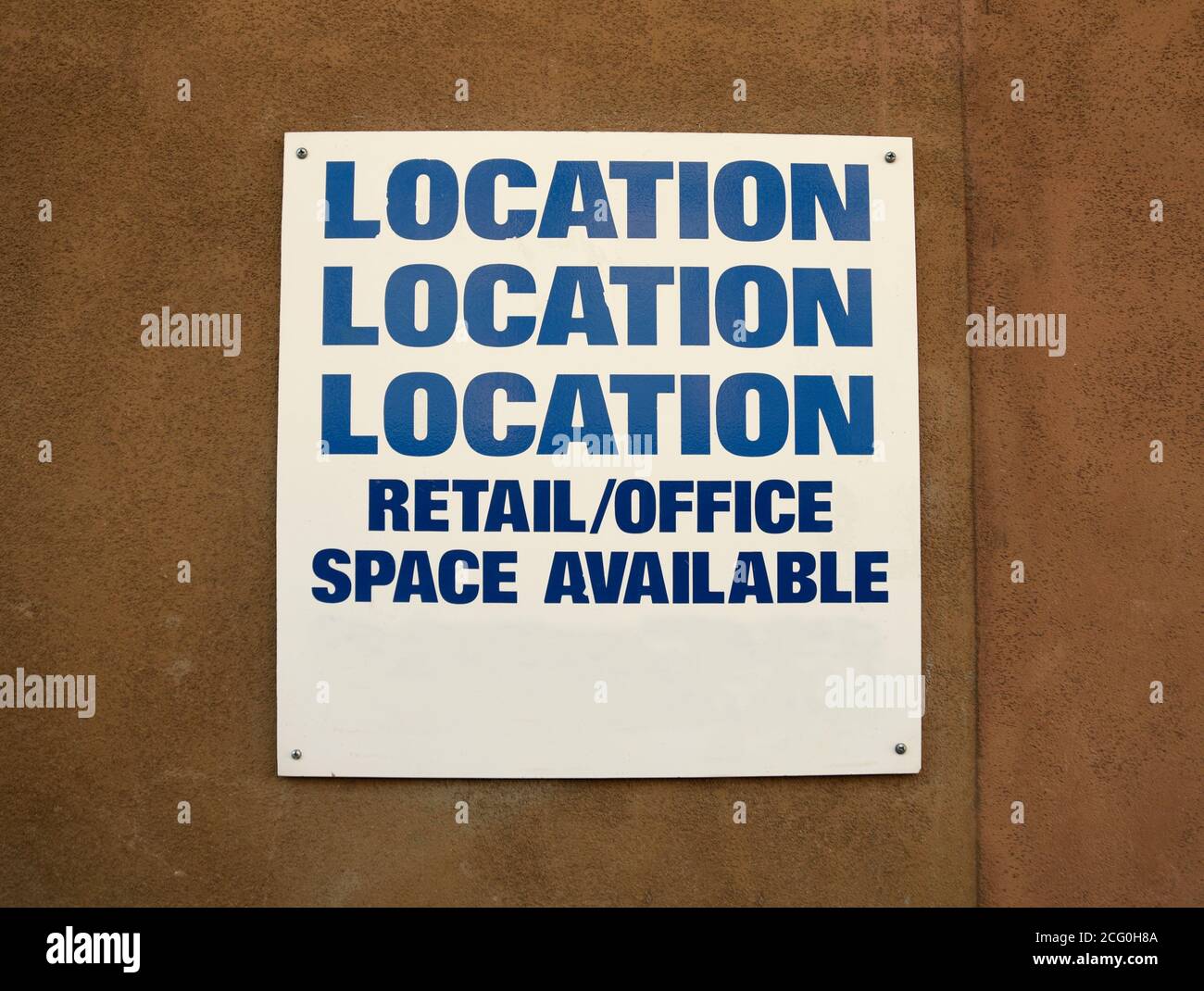 A sign advertises retail and office space available in downtown Santa Fe, New Mexico. Stock Photo