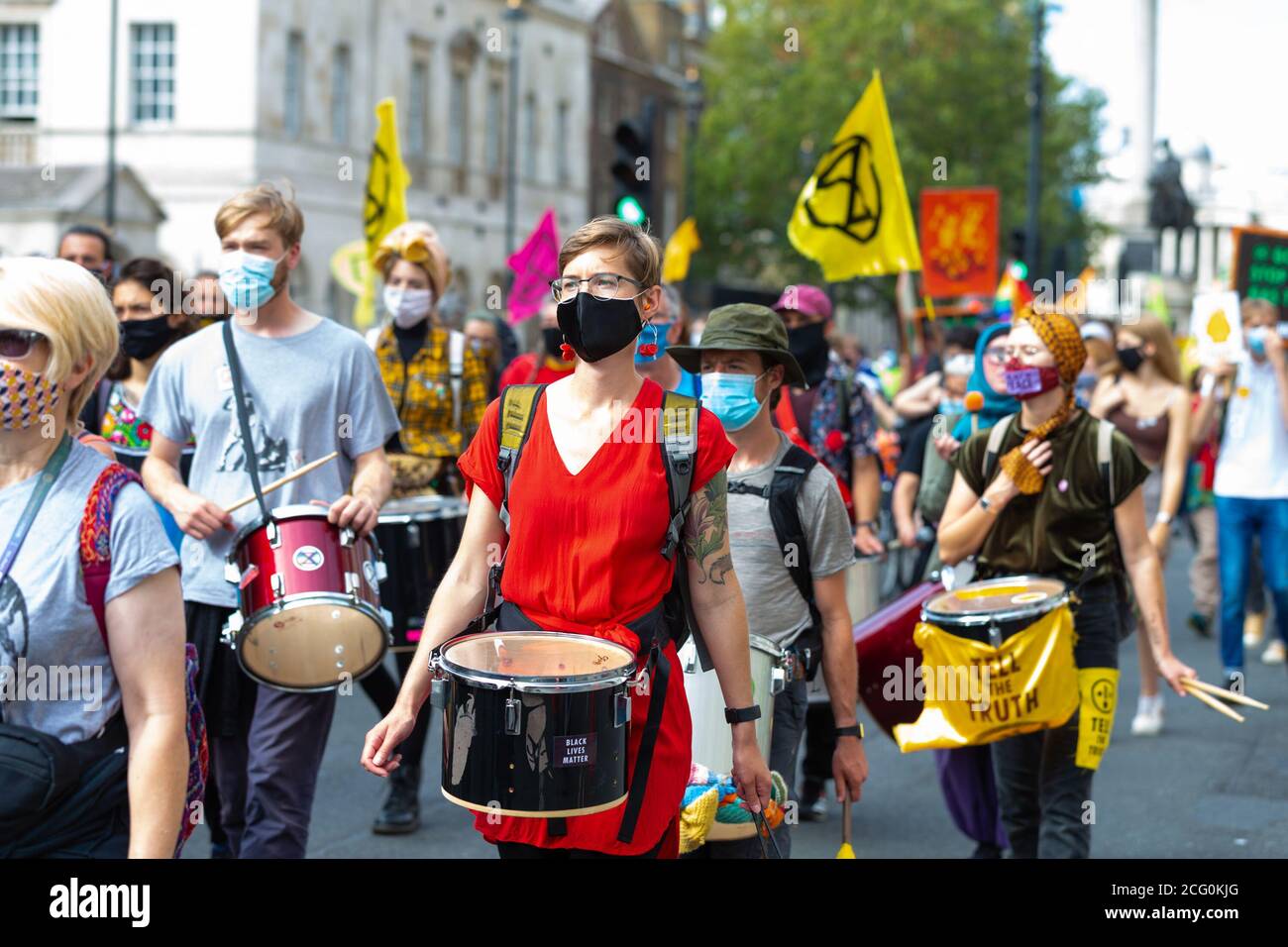 Westminster, London, UK. 8th Sep, 2020. On day 8 Extinction Rebellion XR march down Whitehall in protest. Photo Credit:  Paul Lawrenson-PAL Media/Alamy Live News Stock Photo