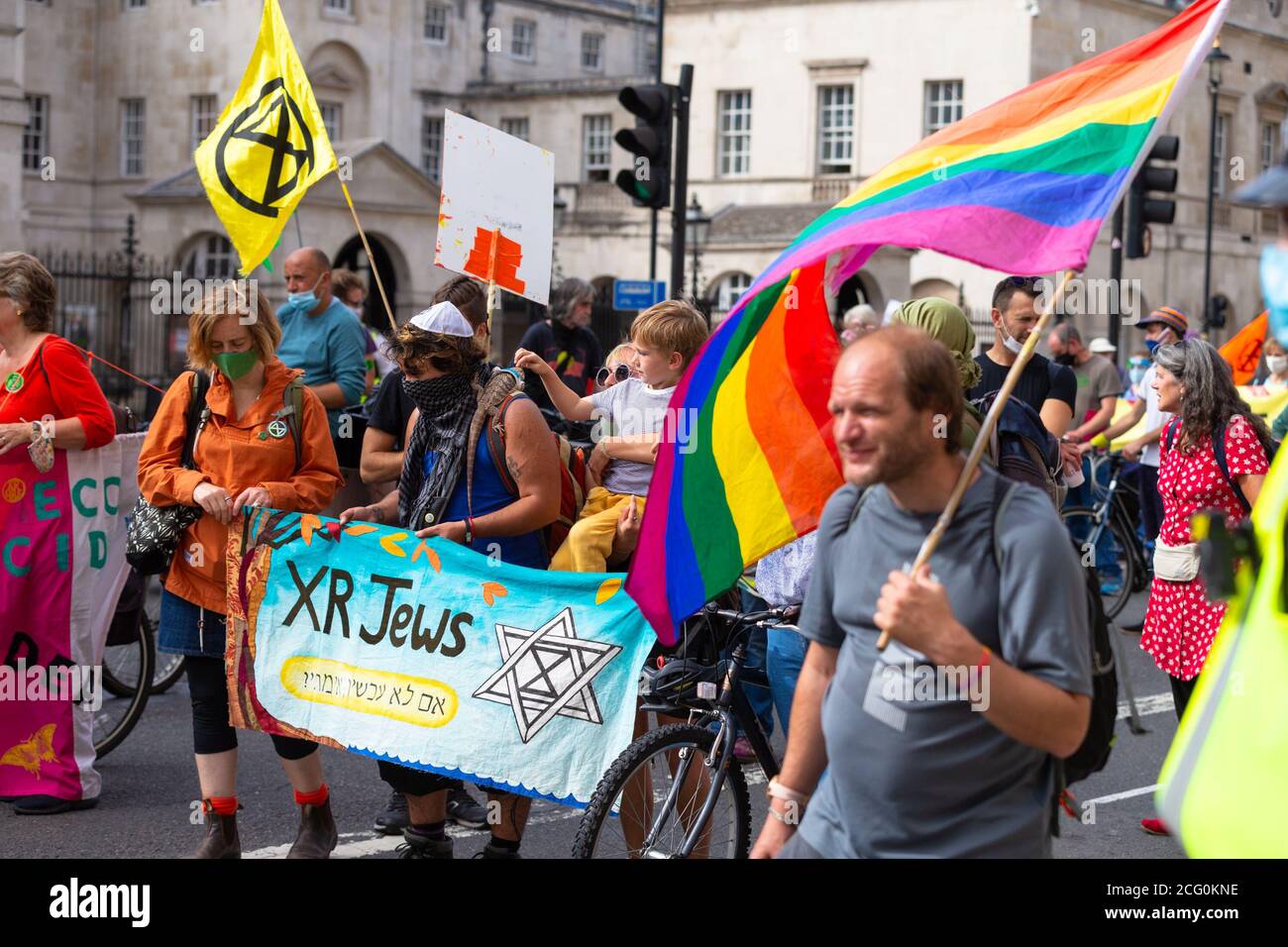 Westminster, London, UK. 8th Sep, 2020. On day 8 Extinction Rebellion XR march down Whitehall in protest. XR jews banner. Photo Credit:  Paul Lawrenson-PAL Media/Alamy Live News Stock Photo