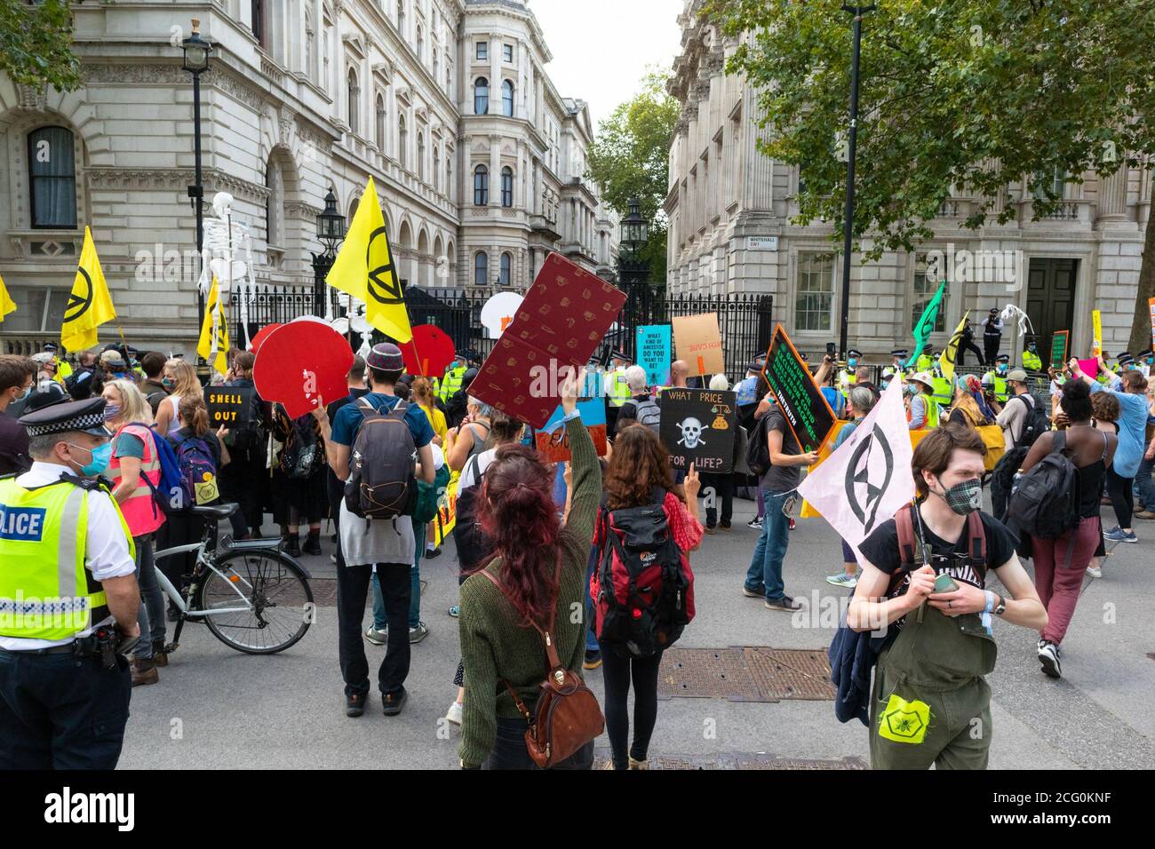 Westminster, London, UK. 8th Sep, 2020. On day 8 Extinction Rebellion XR march down Whitehall in protest. Photo Credit:  Paul Lawrenson-PAL Media/Alamy Live News Stock Photo