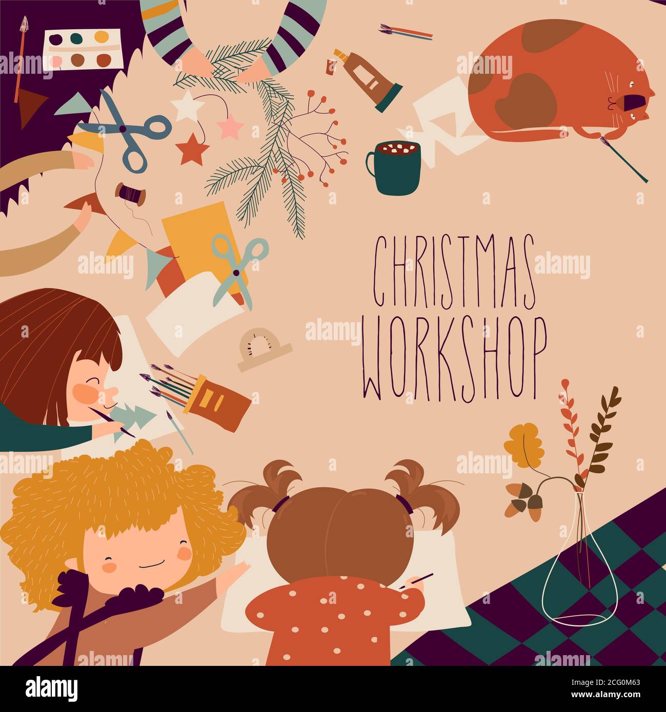 Creative process with child painting and childrens handiwork. Christmas  workshop Stock Vector Image & Art - Alamy