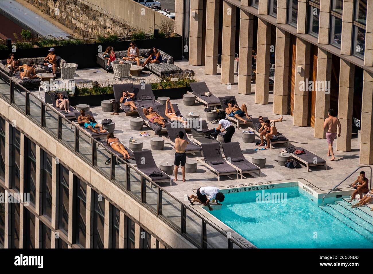 Members Enjoy Sunbathing And The Pool At The Equinox Sports Club In Hudson Yards In New York On Monday September 7 After 5 Months Of Closure Gyms In New York Were