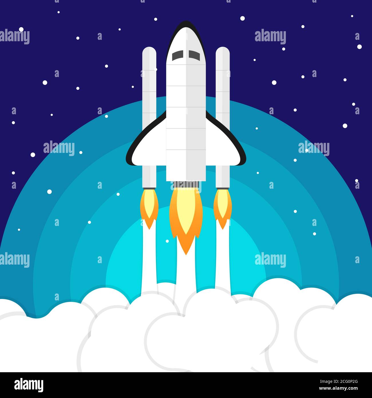 Space shuttle rocket icon. Space travelling or startup concept. Vector illustration. Stock Vector