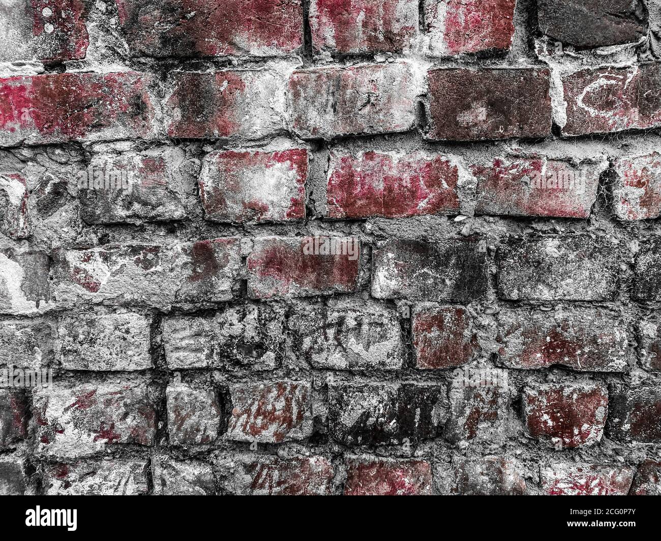View on isolated old brick wall with cement Stock Photo