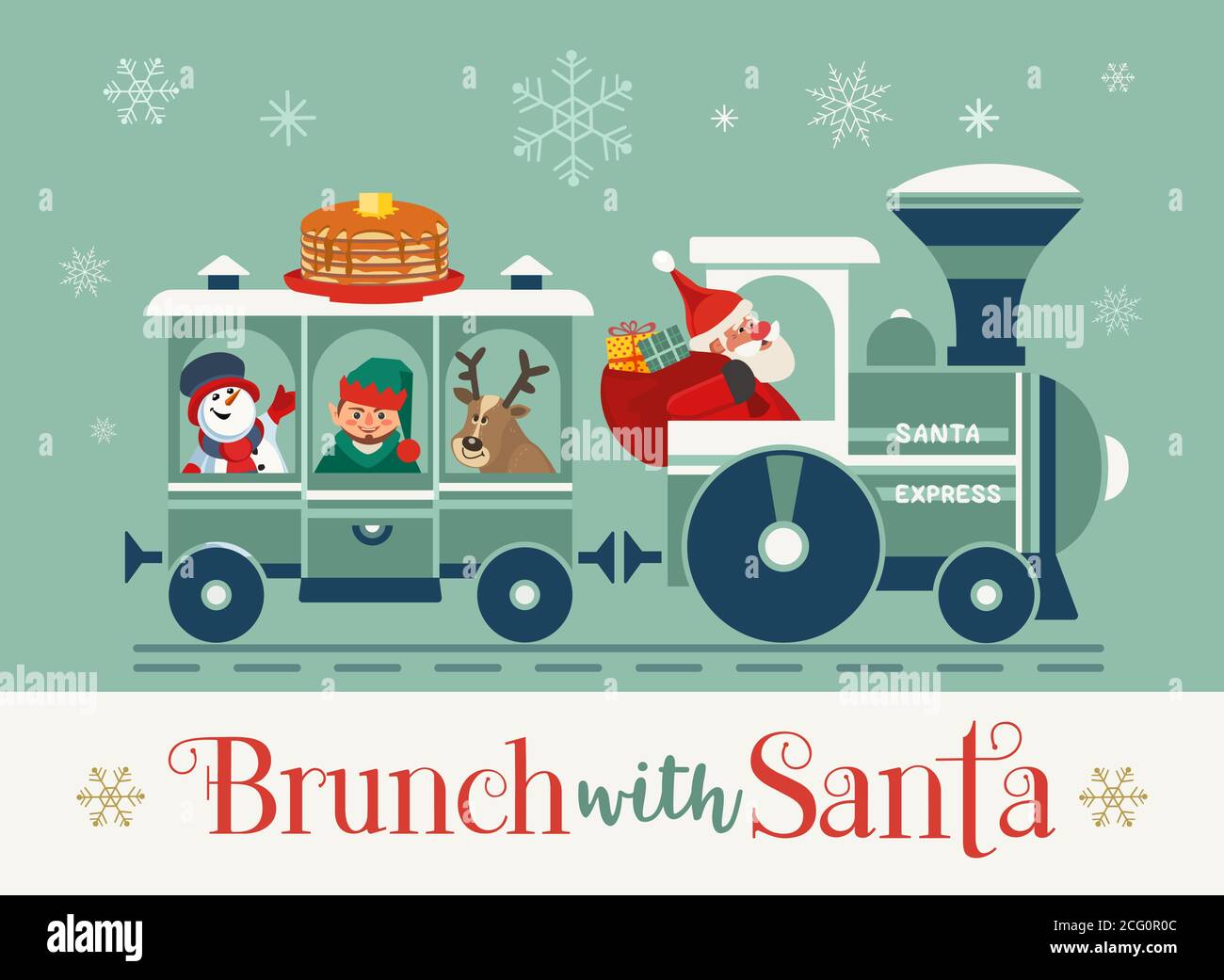Brunch with Santa Fancy Holiday vector flat poster Stock Vector