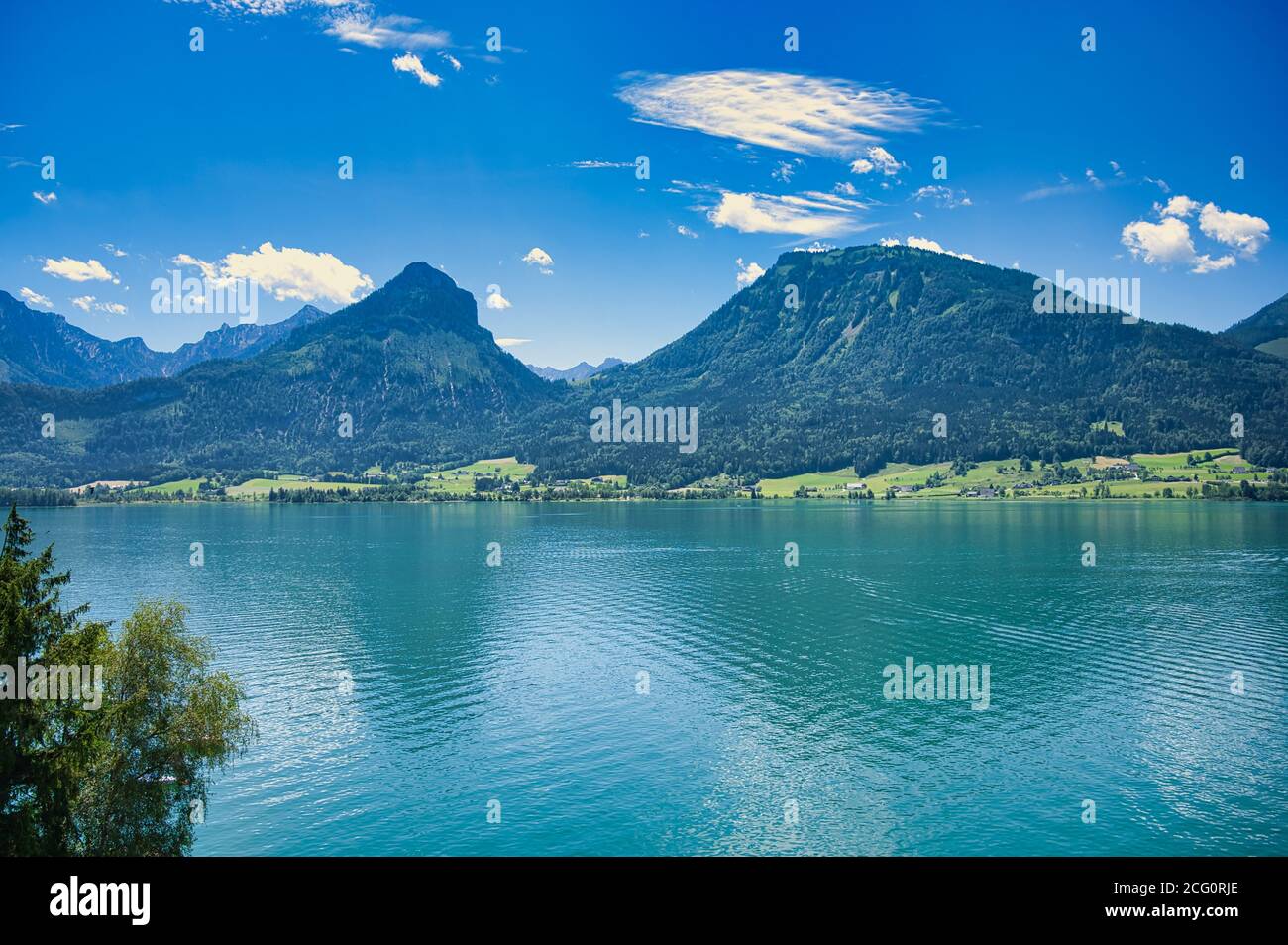 view over the lake Wolfgangsee in Austria from the village St. Wolfgang Stock Photo