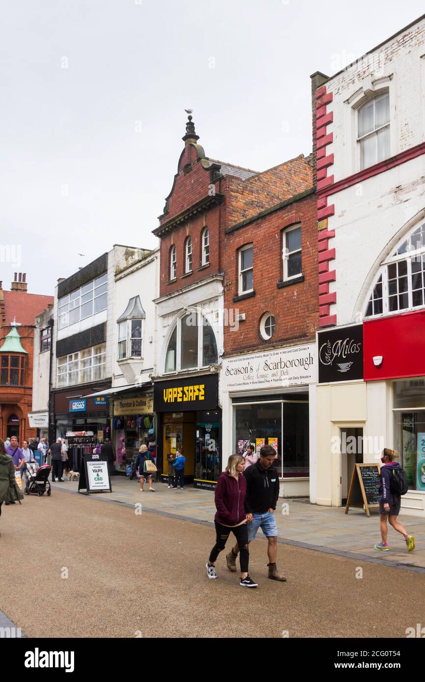 Westborough, on of the main shopping streets in  Scarborough, North Yorkshire. The buildings are a disparate mix of dates and architectural styles. Stock Photo