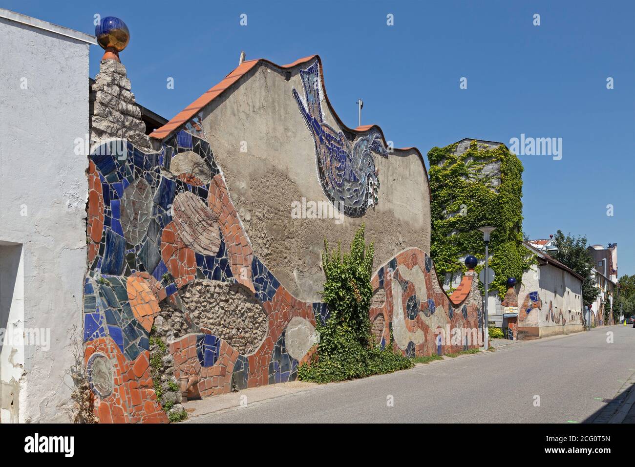 outer wall of Kuchlbauer Brewery, Abensberg, Lower Bavaria, Germany Stock Photo