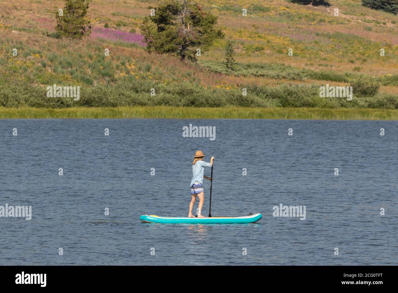 Paddleboarding the High Country Stock Photo