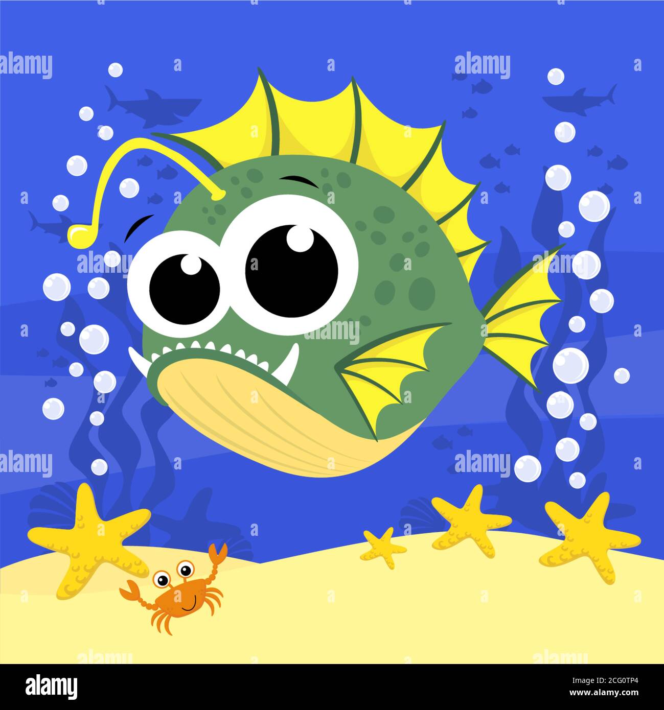 cute baby anglerfish cartoon illustration with bubbles and under the sea  background. Design for baby and child Stock Vector Image & Art - Alamy