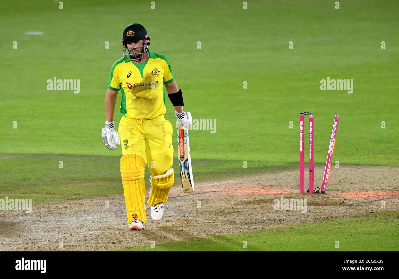 Australia captain Aaron Finch walks off dejected after being bowled out ...