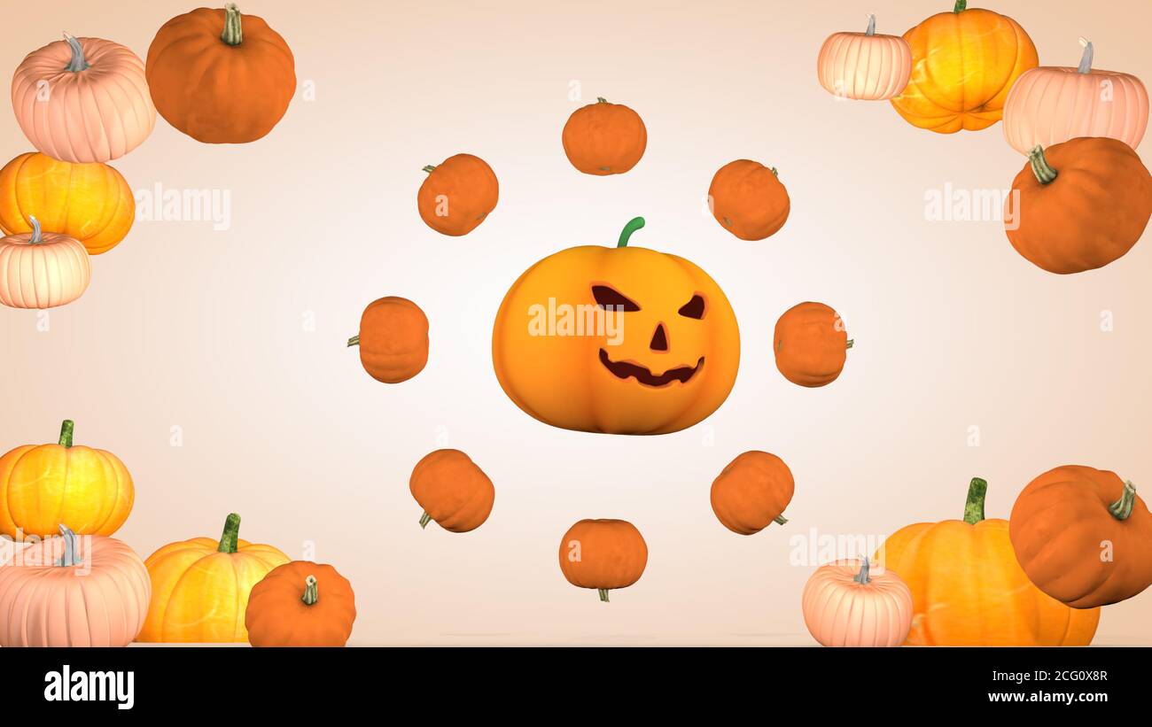 Halloween holiday concept. Background with pumpkins. 3D rendering Stock Photo