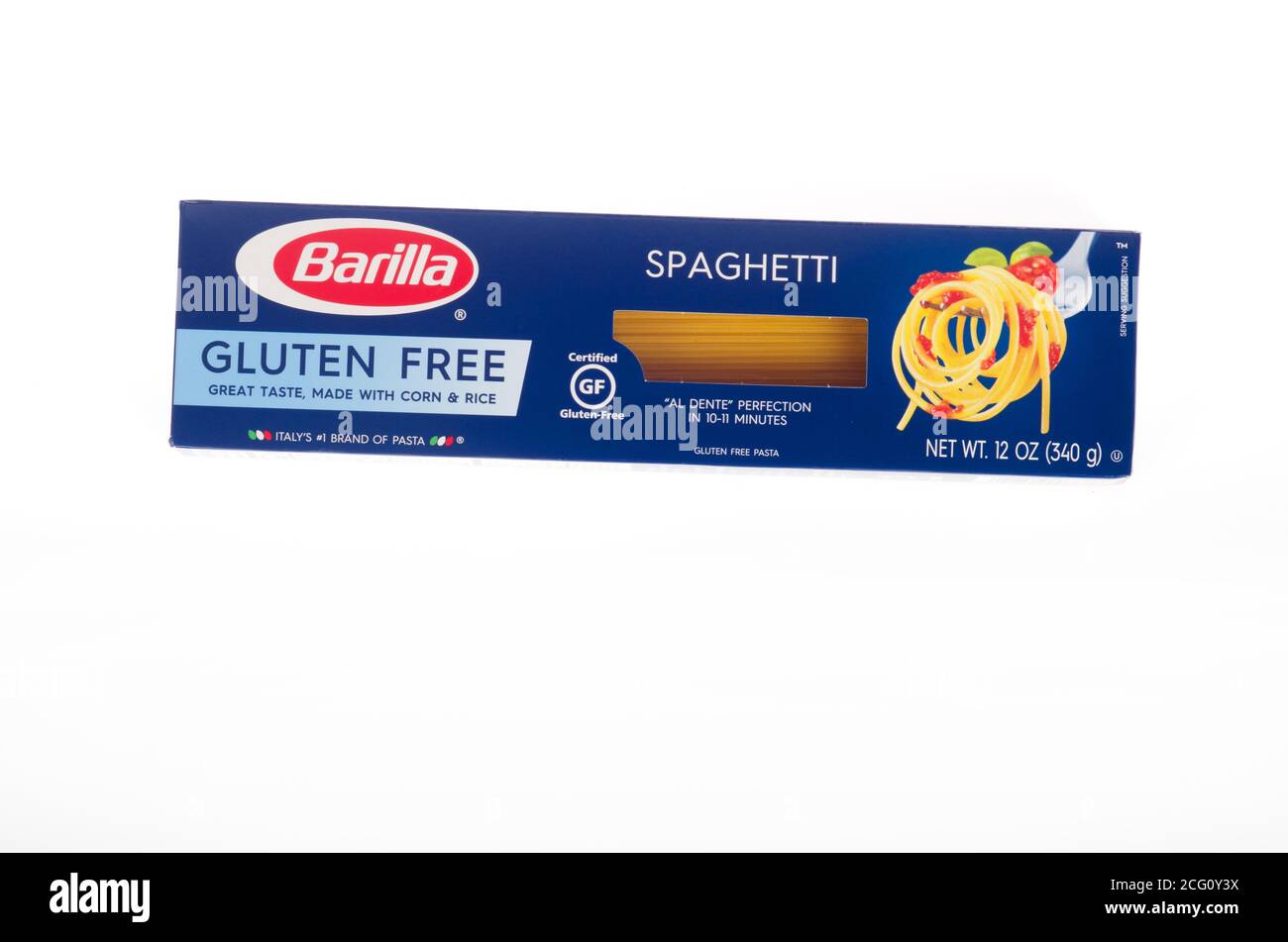 Barilla Gluten Free spaghetti pasta box Stock Photo