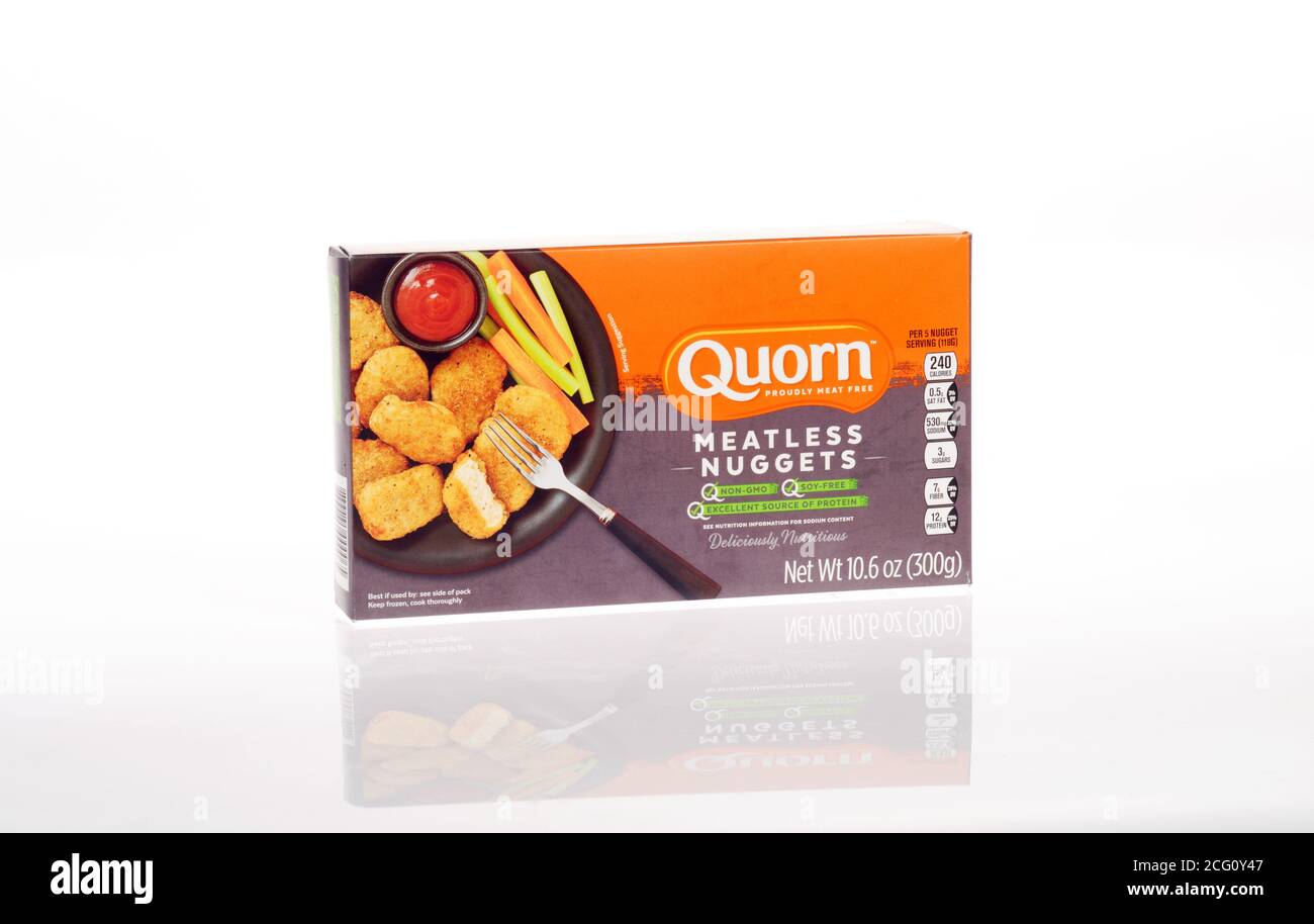 Quorn meatless nuggets box on white Stock Photo